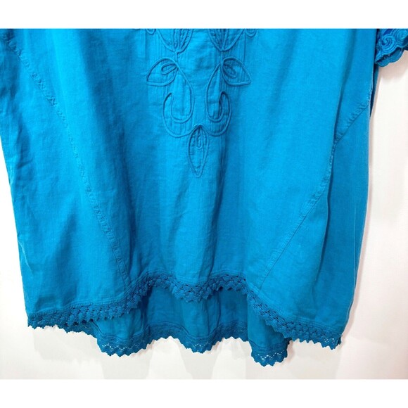 Gretty Zueger Blue Floral Cotton Embroidered Boho Tunic Top Women XL Lagenlook - Picture 4 of 12
